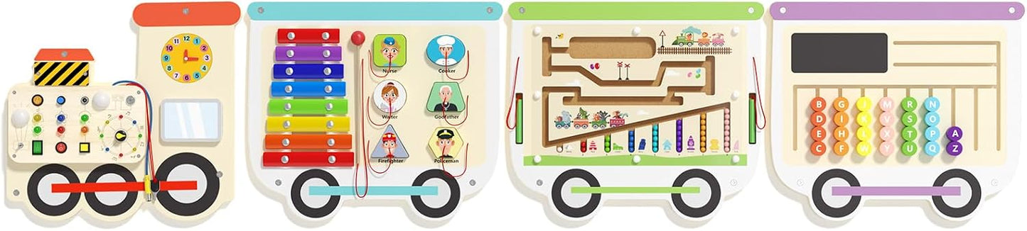 Montessori - Tablero sensorial de madera de tren eléctrico, panel d...