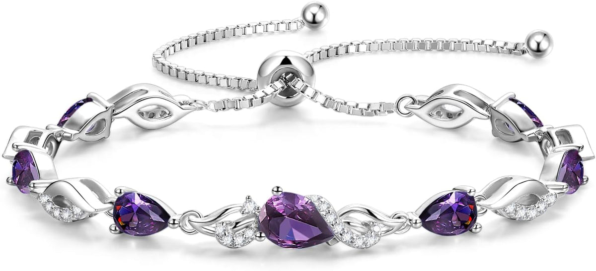 FANCIME Pulsera de piedra natal para mujer Pulsera de tenis ajustab...