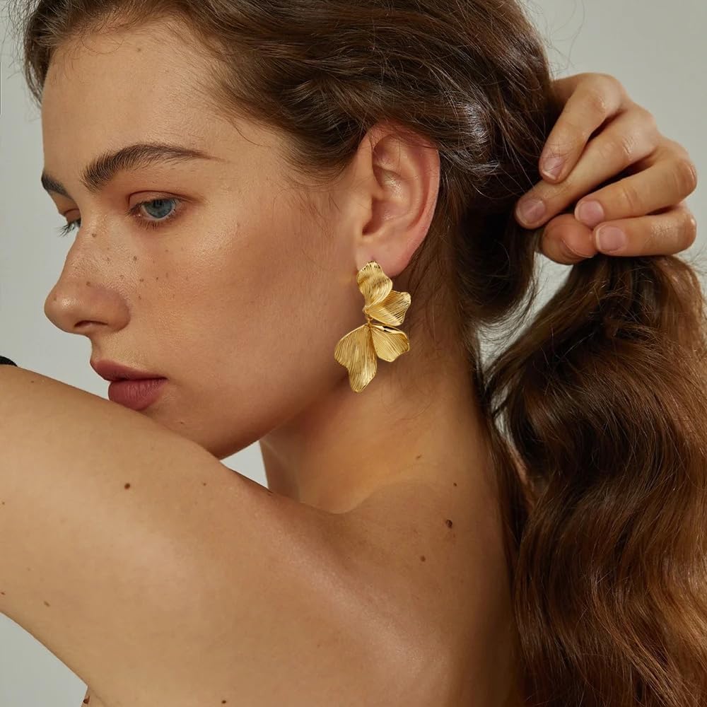 Aretes de oro para mujer, chapados en oro de 18 quilates, diseño de...