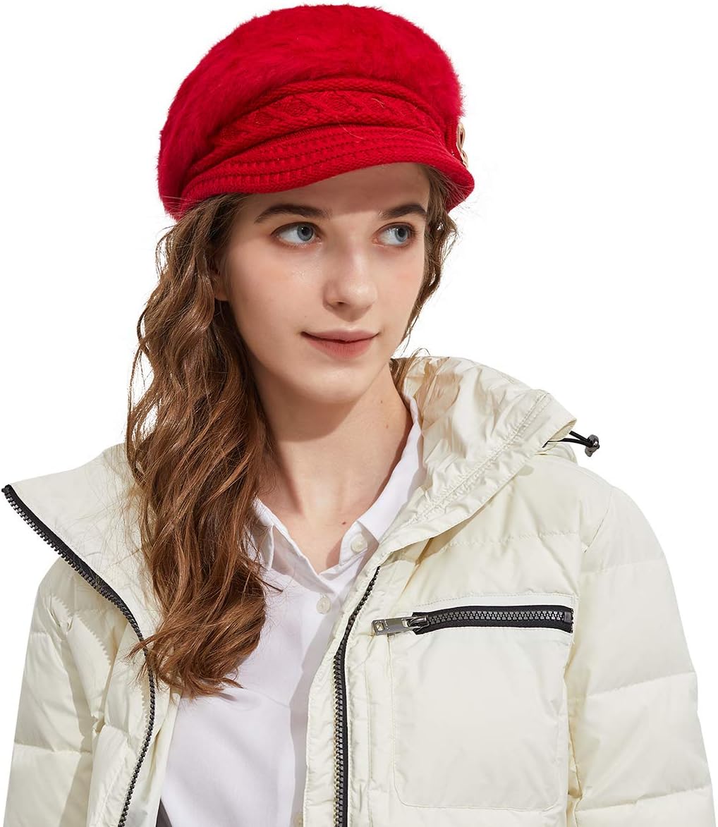 Surblue Sombrero de punto para mujer, boina, gorra de ala ancha con...