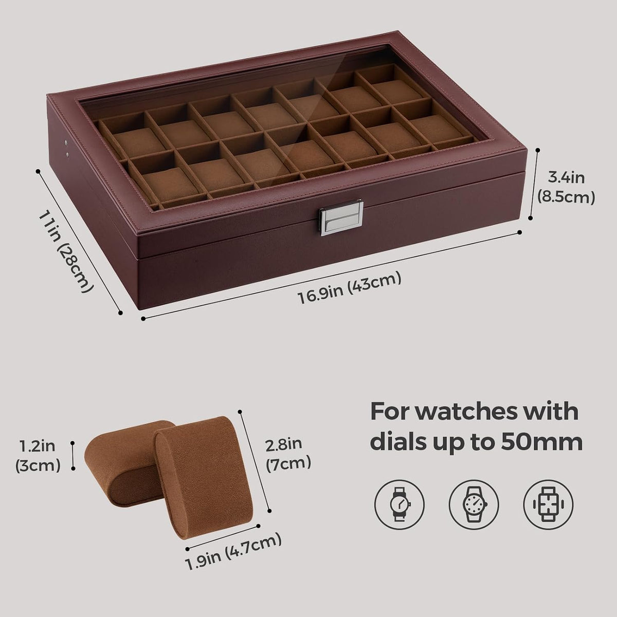 ProCase Caja de reloj para hombre, vitrina de 24 ranuras con tapa d...