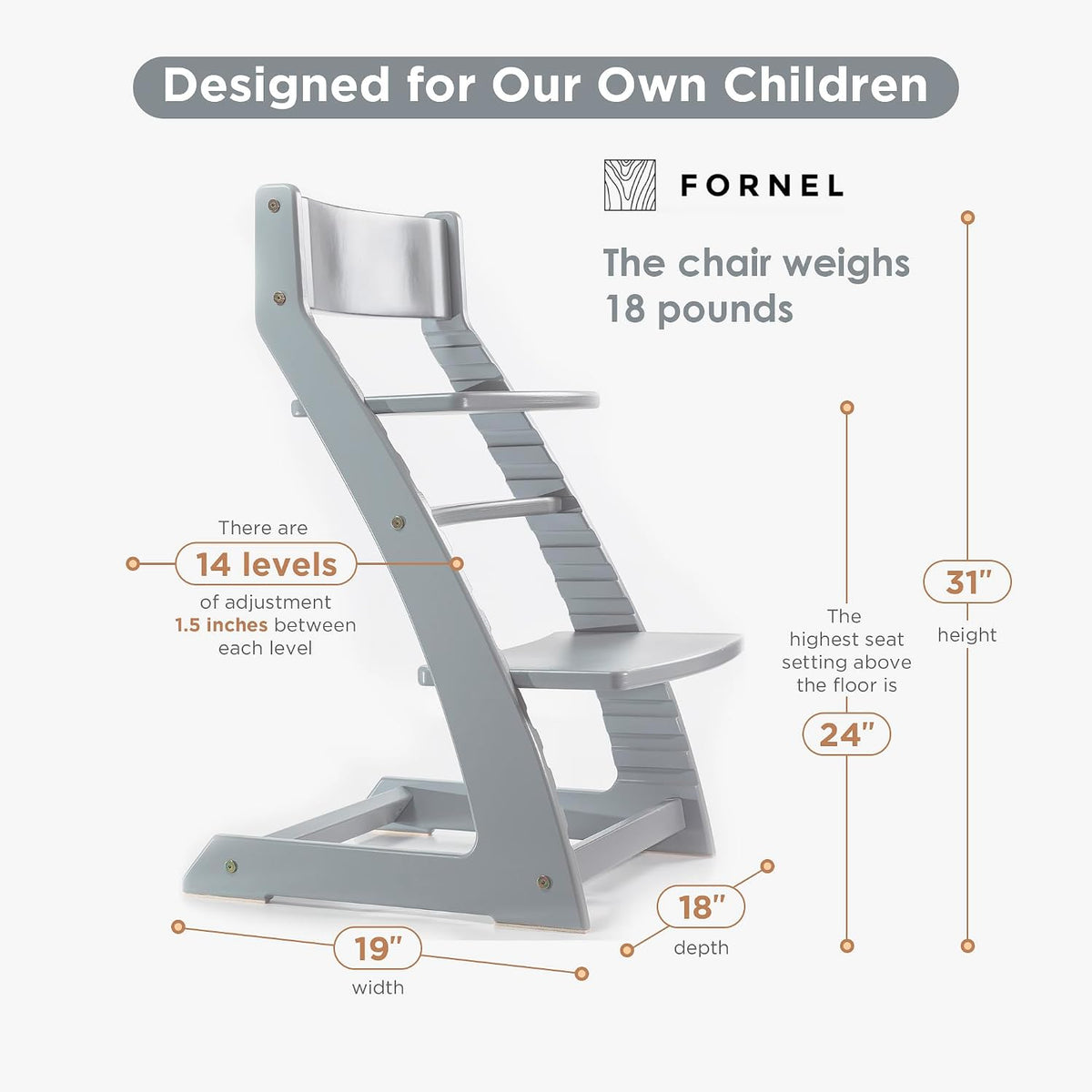 Fornel Silla alta de madera para bebés y niños pequeños, altura aju...