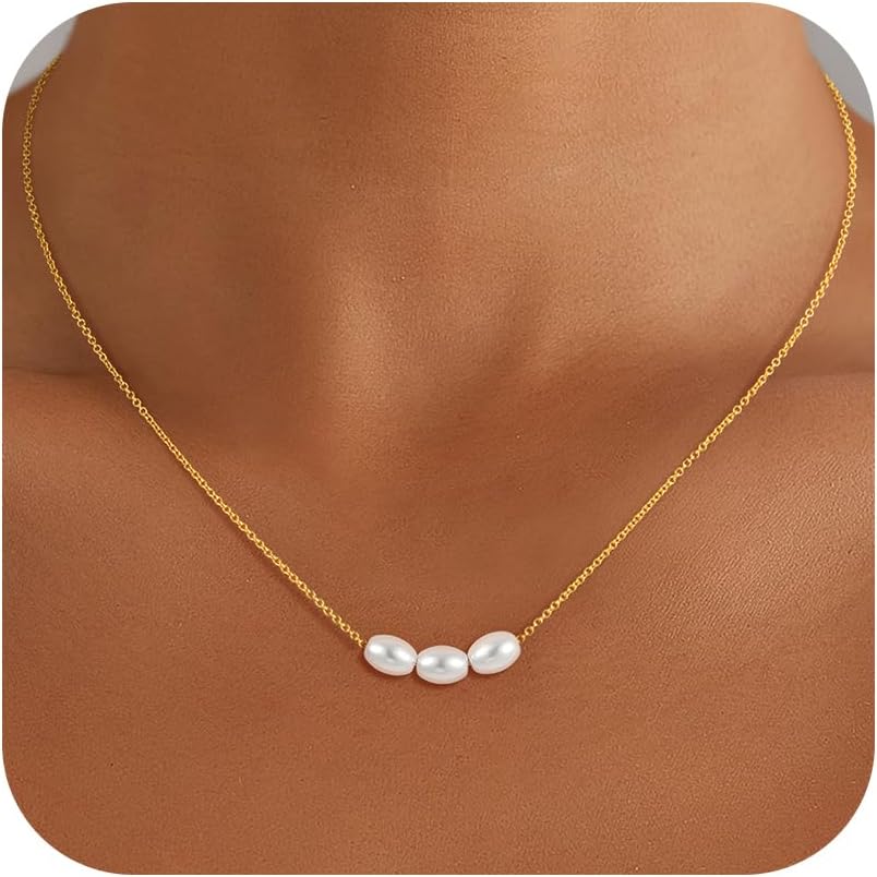 Eaciy Collares de perlas para mujer, modernos, chapados en oro de 1...