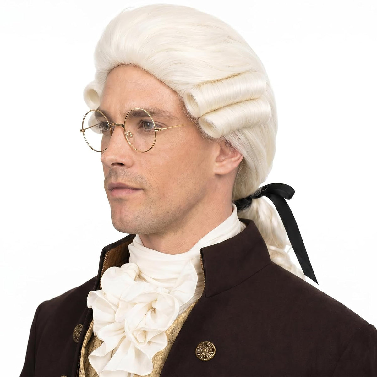 Bettecos Peluca colonial de juez para hombre, con gafas, peluca lar...