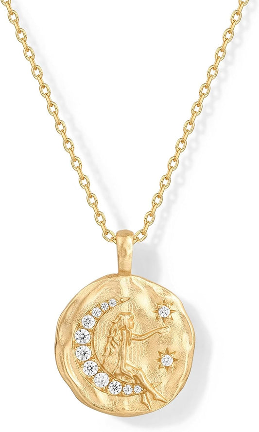 PAVOI Collar con Colgante de Moneda Ovalada Martillada Grabada Chap...