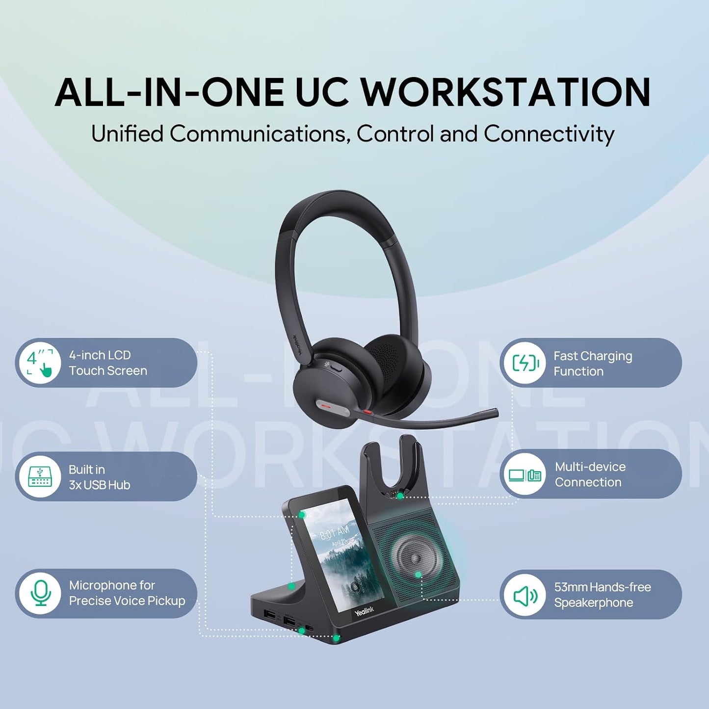 Yealink WH64 Workstation Sistema de auriculares inalámbricos dual c...