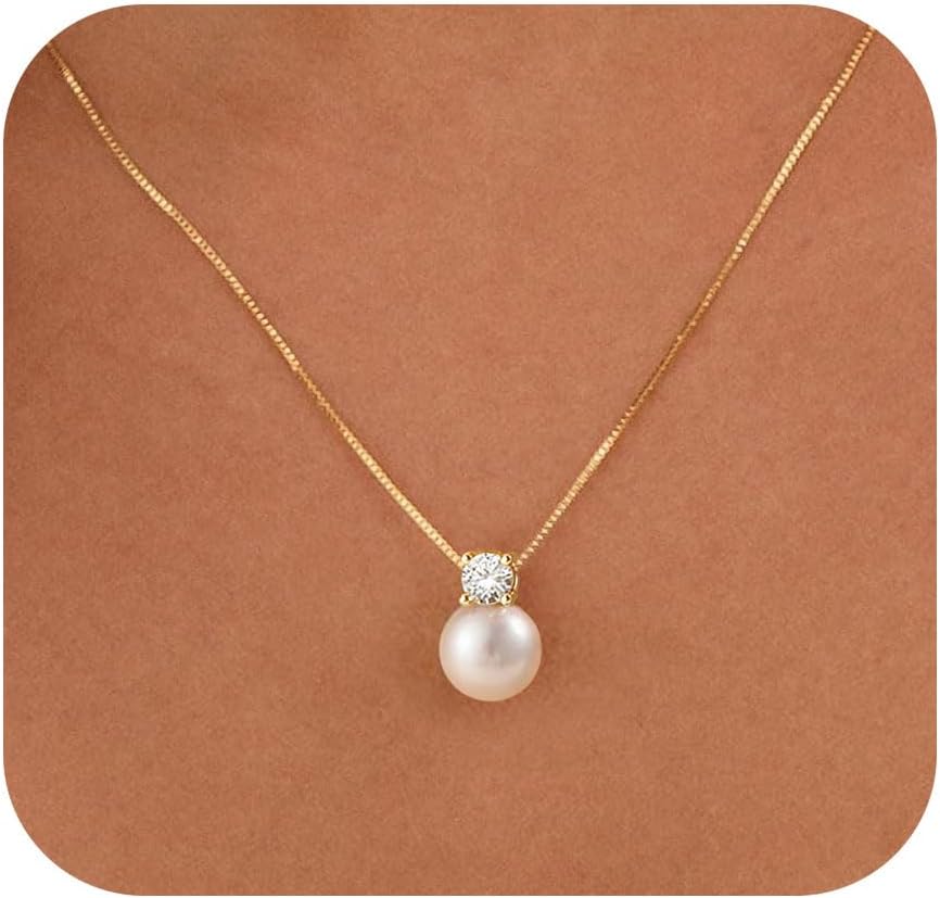 WFYOU Collares de perlas para mujer, collar de perlas redondas de a...