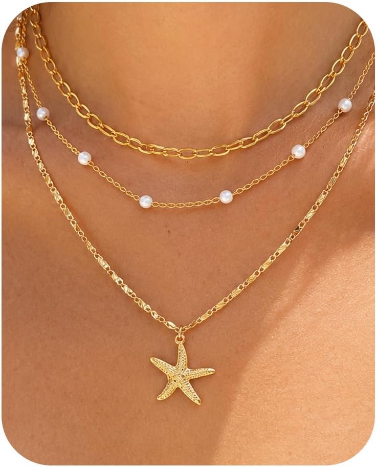 Collar de estrella de mar de playa de verano en capas para mujer, n...