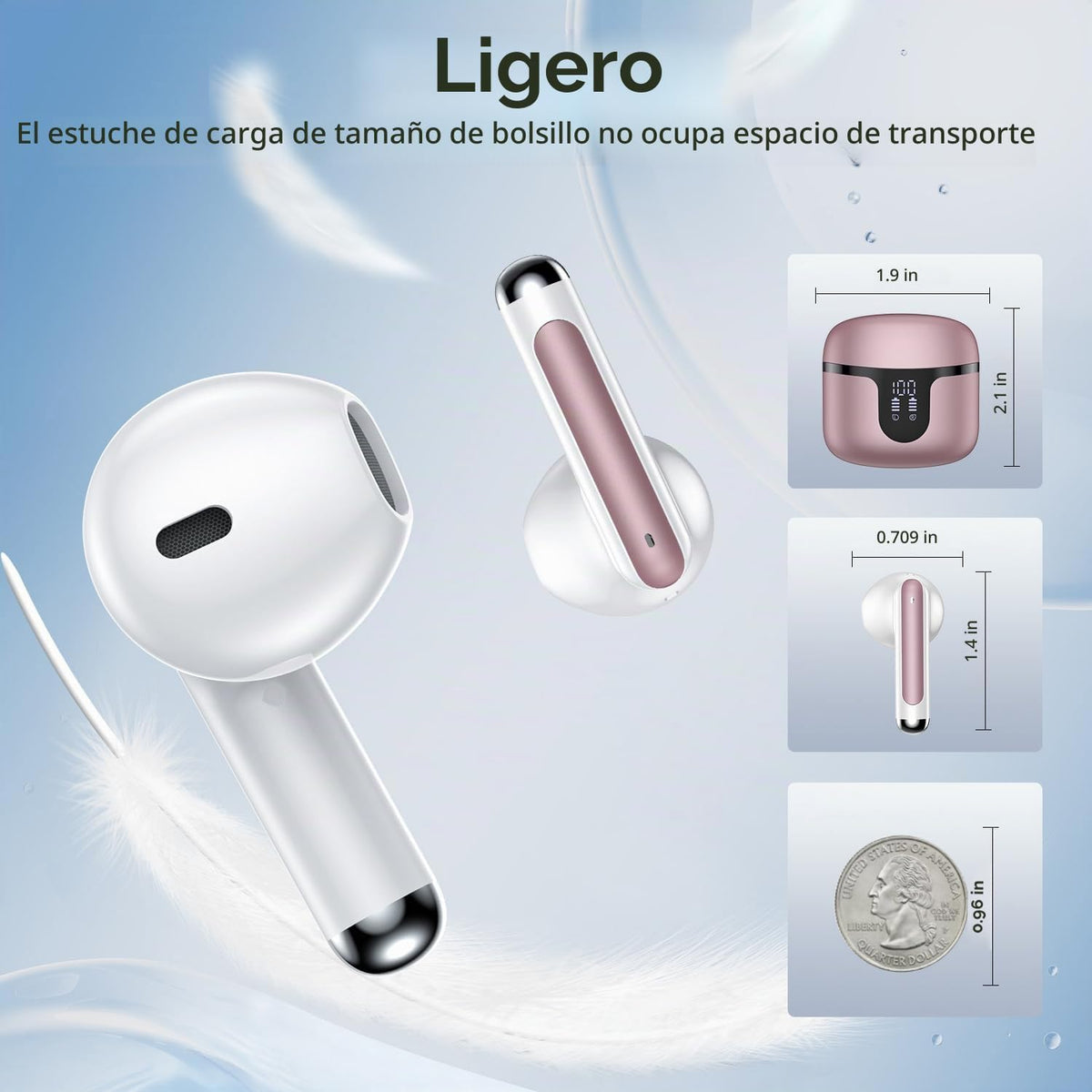 Auriculares inalámbricos, Bluetooth de 5.4 pulgadas, auriculares in...