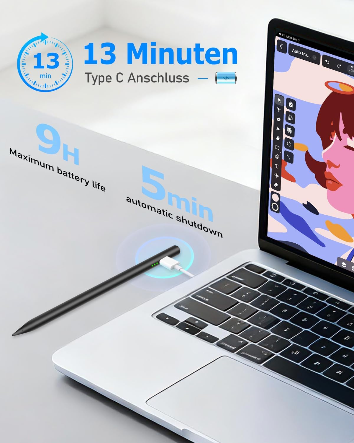 MYSTILUCK Lápiz óptico negro para Apple iPad 2018-2025, (carga 2 ve...