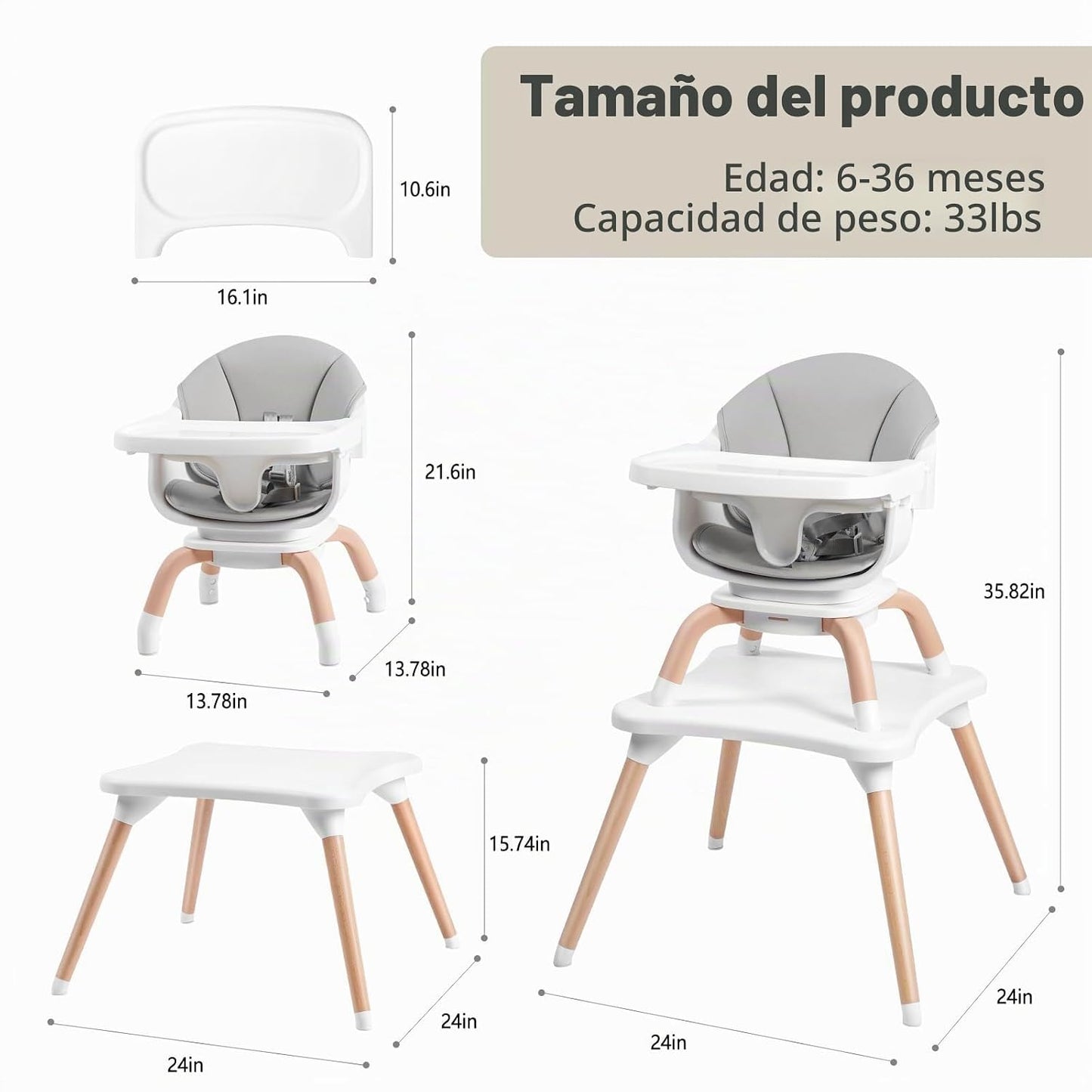 Komcot Silla alta para bebé, sillas altas convertibles 7 en 1 para...