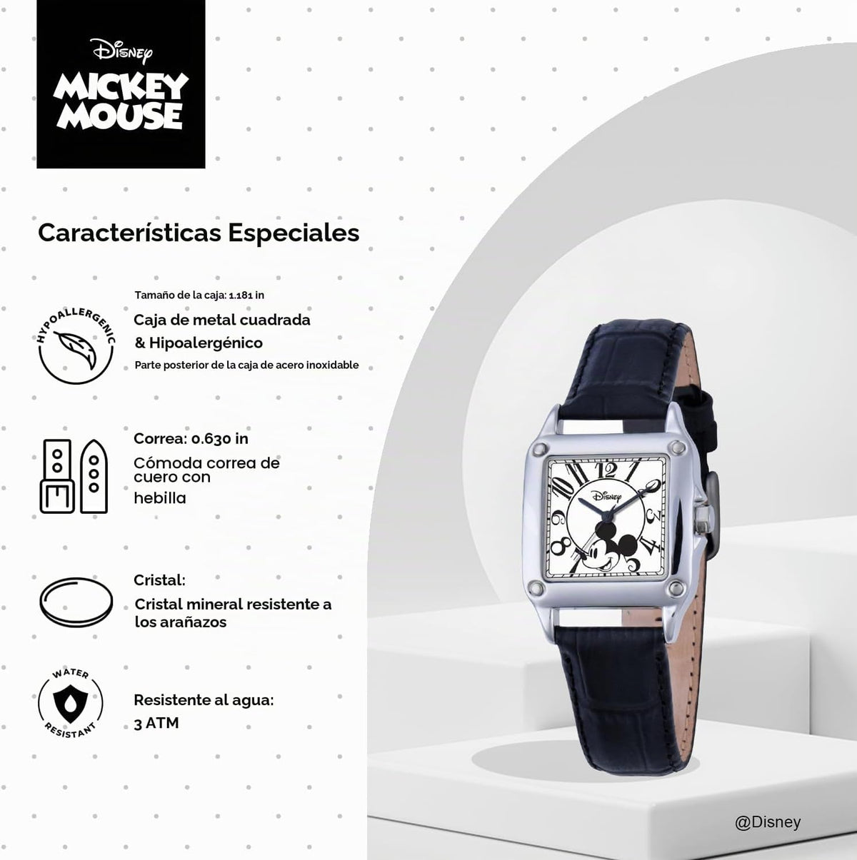 Disney Reloj de Mickey Mouse con licencia oficial, elegante e inspi...
