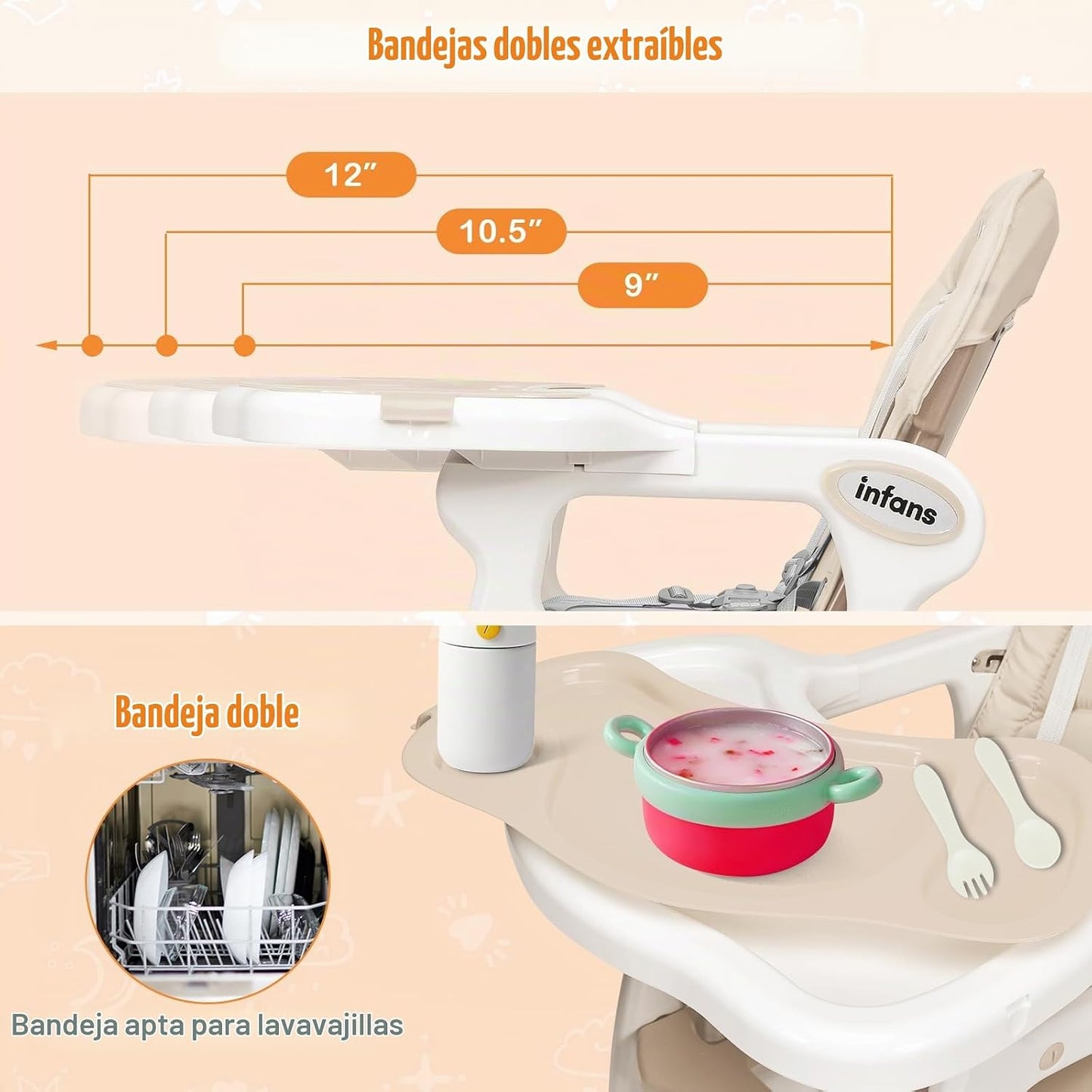 INFANS 5 en 1 Silla Alta para Bebé, Juego de Silla y Mesa Convertib...