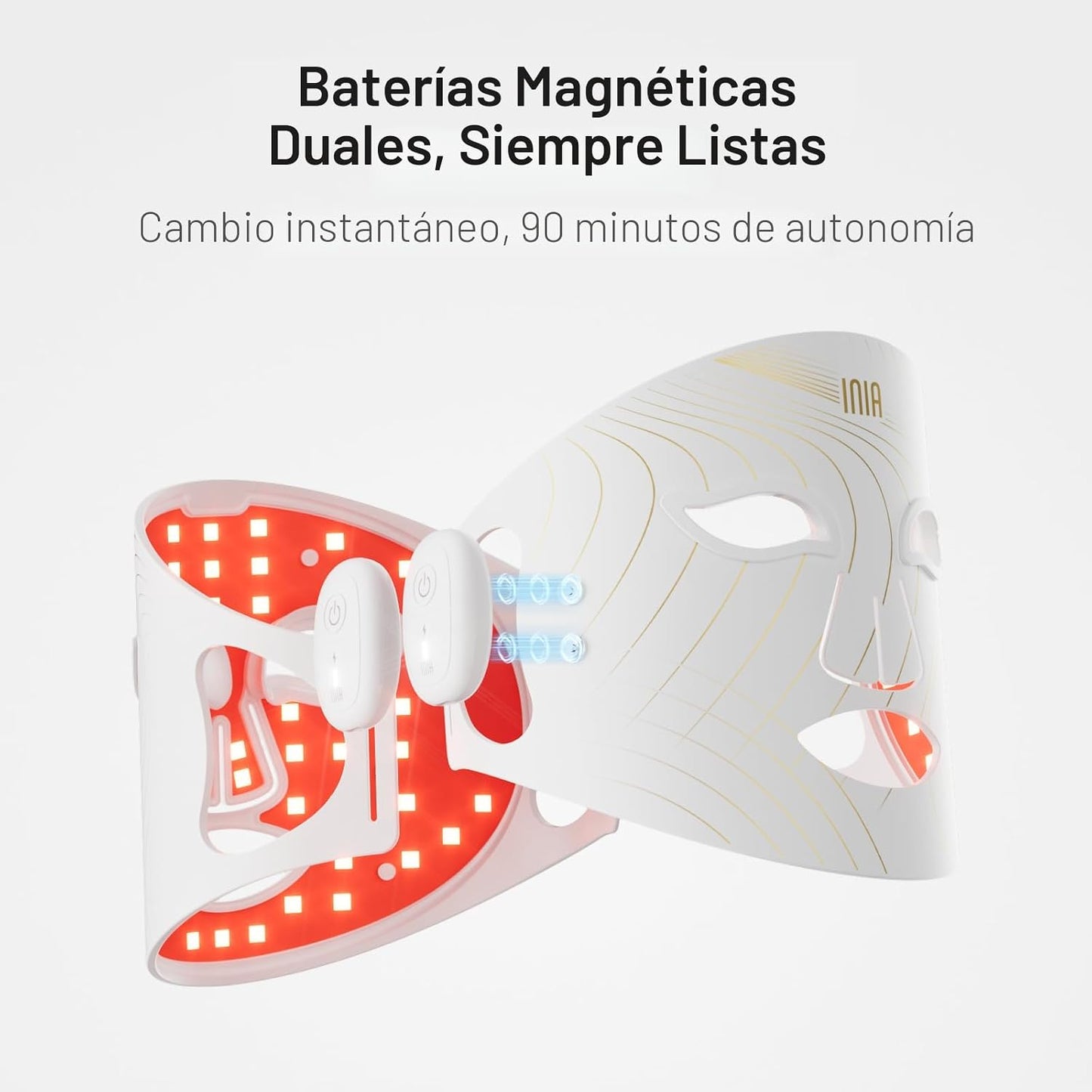 INIA Máscara inalámbrica de terapia de luz roja GLOW para cara, 850...
