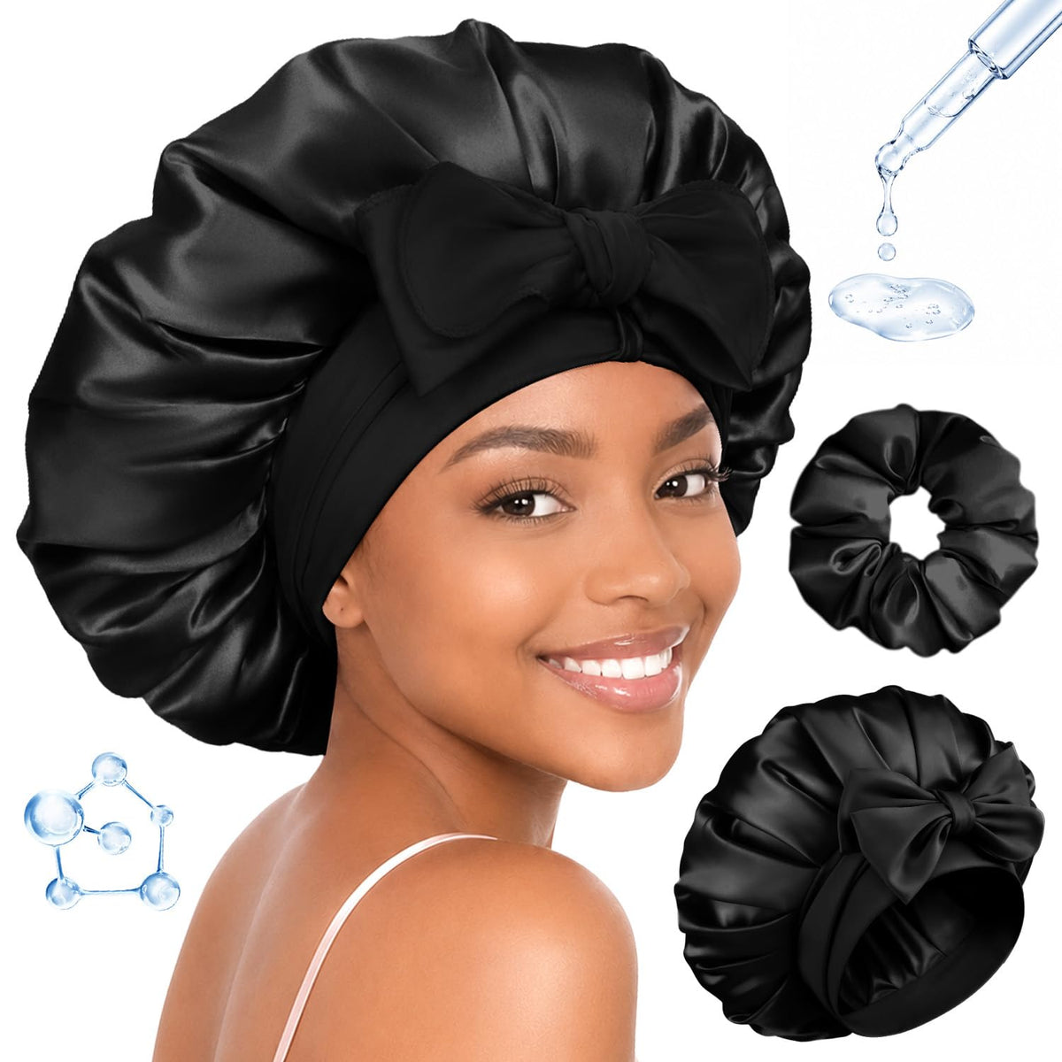 BONNET QUEEN - Gorro de satén de seda para dormir de doble capa con...