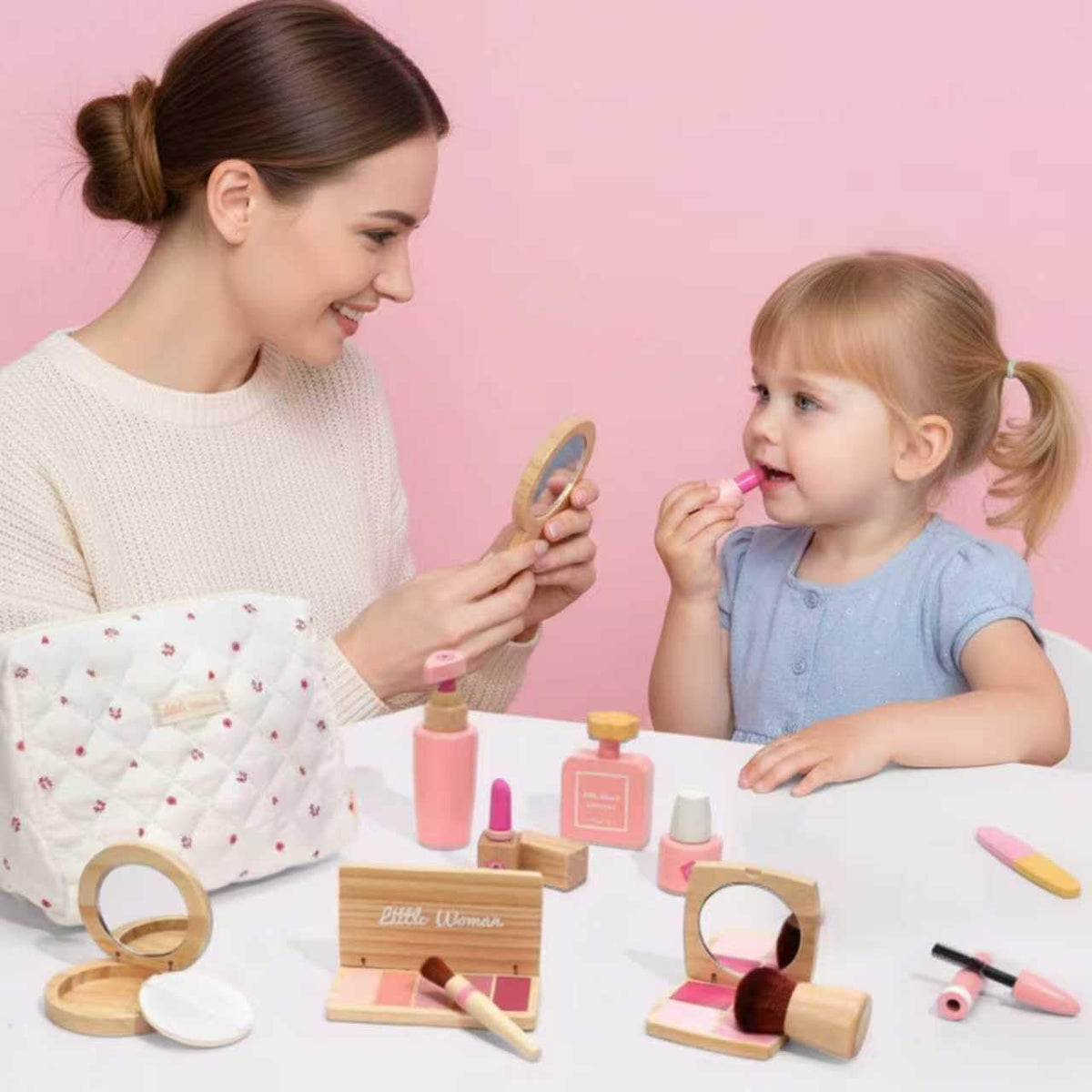 Kit de maquillaje de madera para niños pequeños, juego de belleza d...
