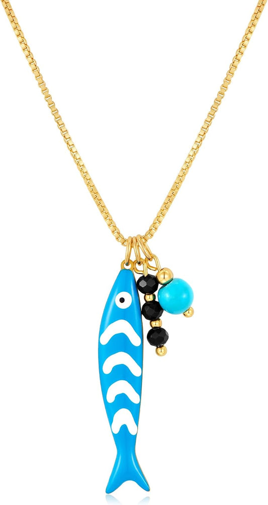 FILMOON Collar de pez para mujer, chapado en oro, colgante de pez,...