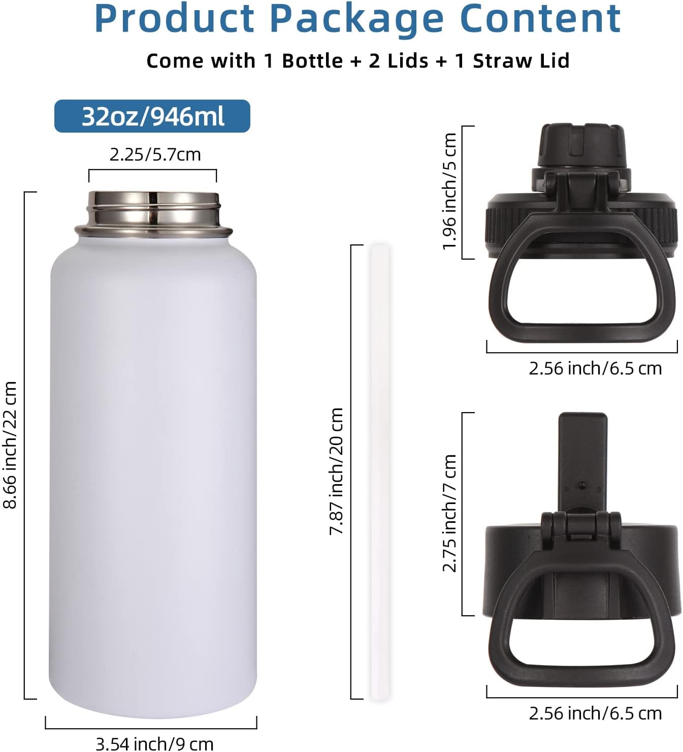 Volhoply Botellas de agua aisladas de 32 onzas a granel con tapa de...