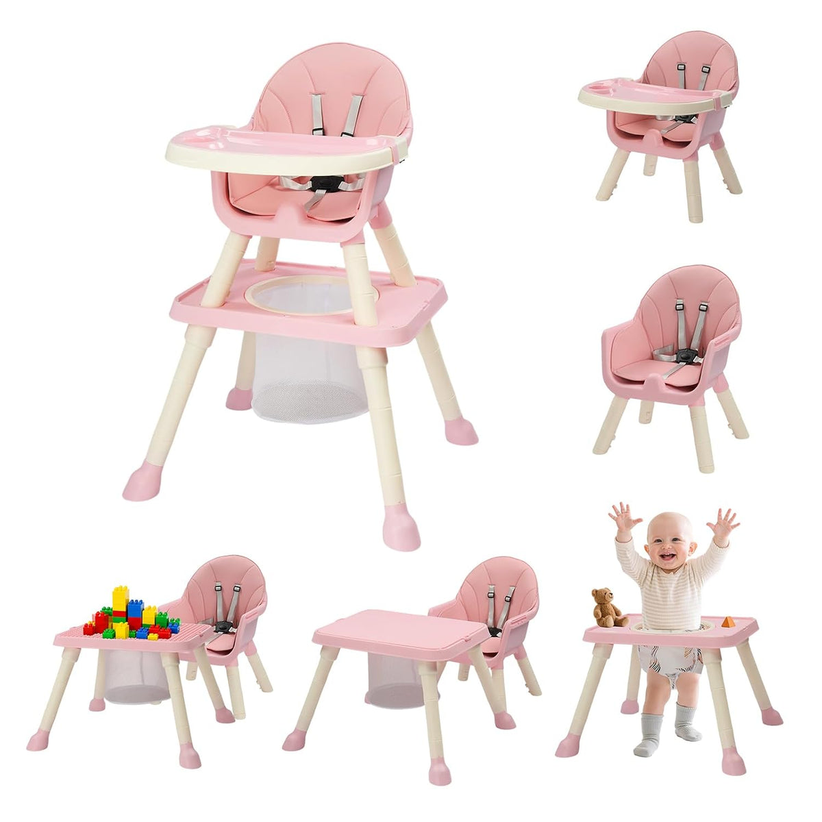 JOYMOR Silla alta 7 en 1 para bebés y niños pequeños, mesa y silla...