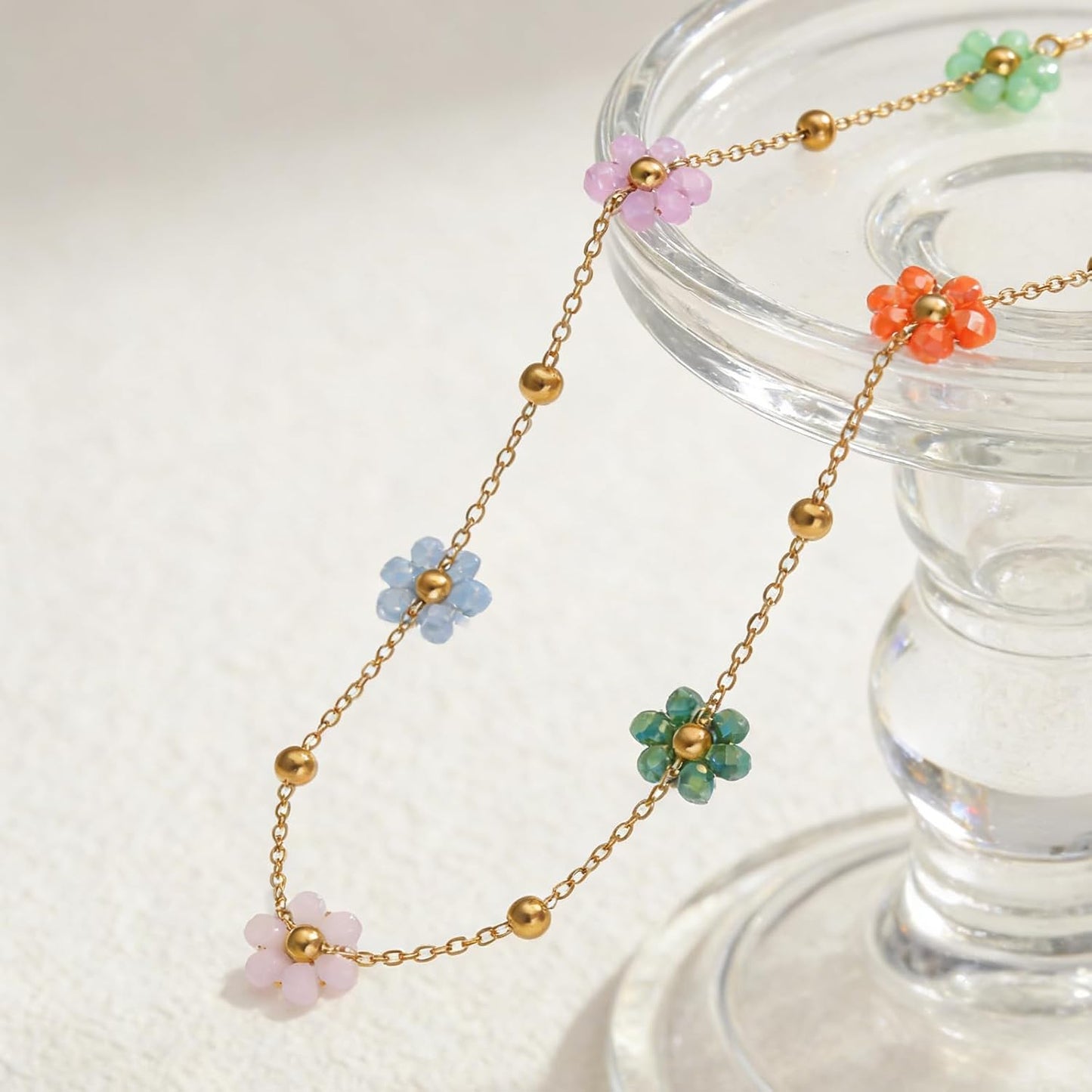 VceTd Gargantilla de flores con cuentas para mujer, chapado en oro...