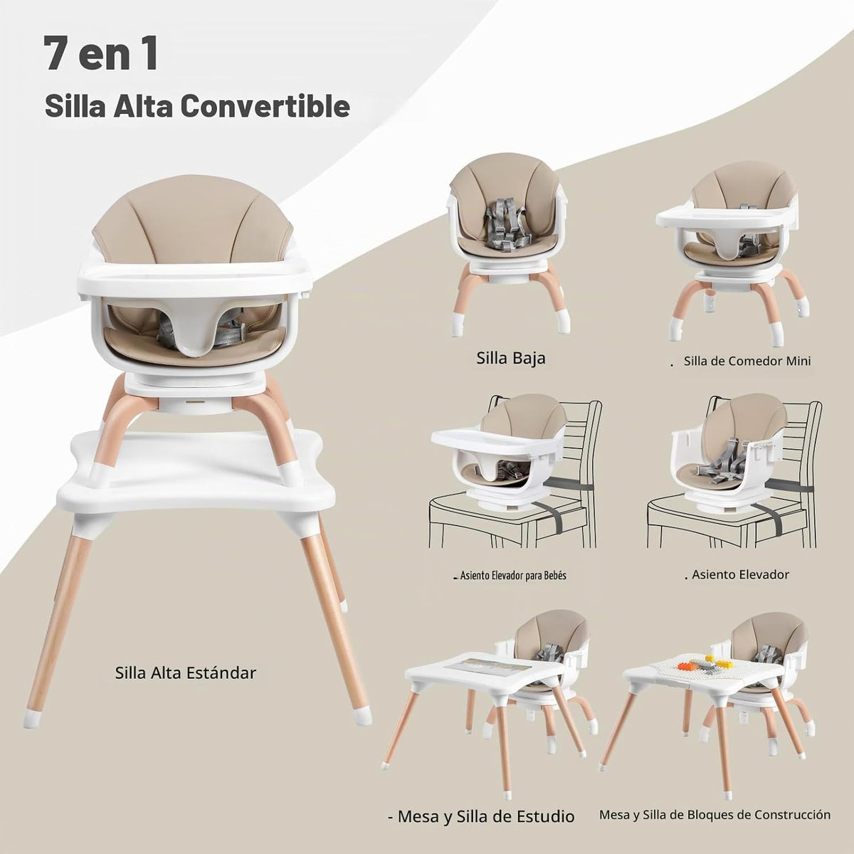 Komcot Silla alta para bebé, sillas altas convertibles 7 en 1 para...