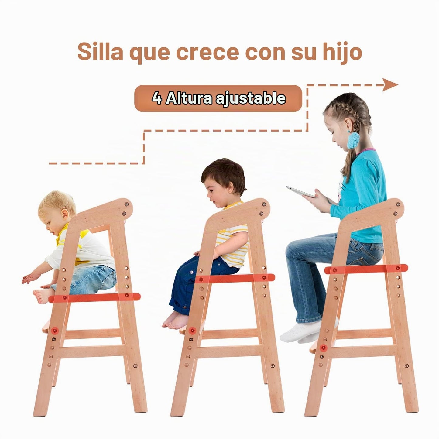 YOLEO Silla alta de madera para niños pequeños, silla de alimentaci...
