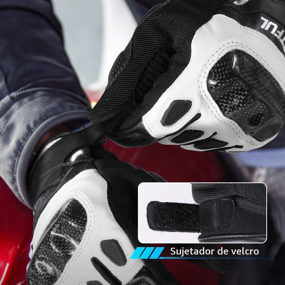 WTACTFUL Guantes de Motocicleta de Cuero de Cabra con Protección de...