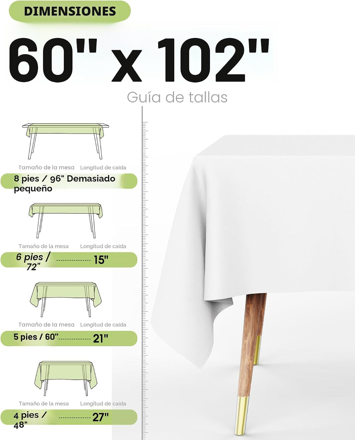 Pureegg Mantel de poliéster de 60 x 102 pulgadas, reutilizable, lav...
