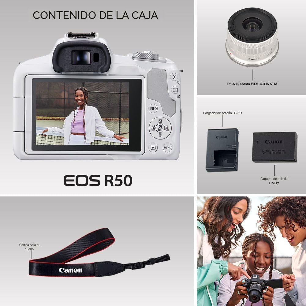 Kit de cámara sin espejo Canon EOS R50 RF-S18-45mm F4.5-6.3 IS STM,...