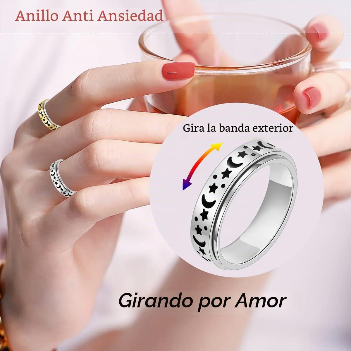 OreilleStar Anillo de Ansiedad para Mujeres Anillo Fidget Artículos...