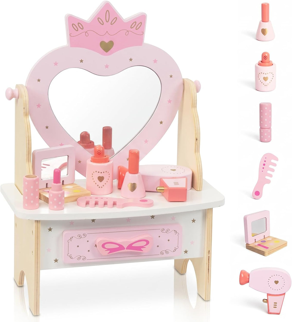 Juego de tocador de madera para niños, juguetes de mesa de tocador...
