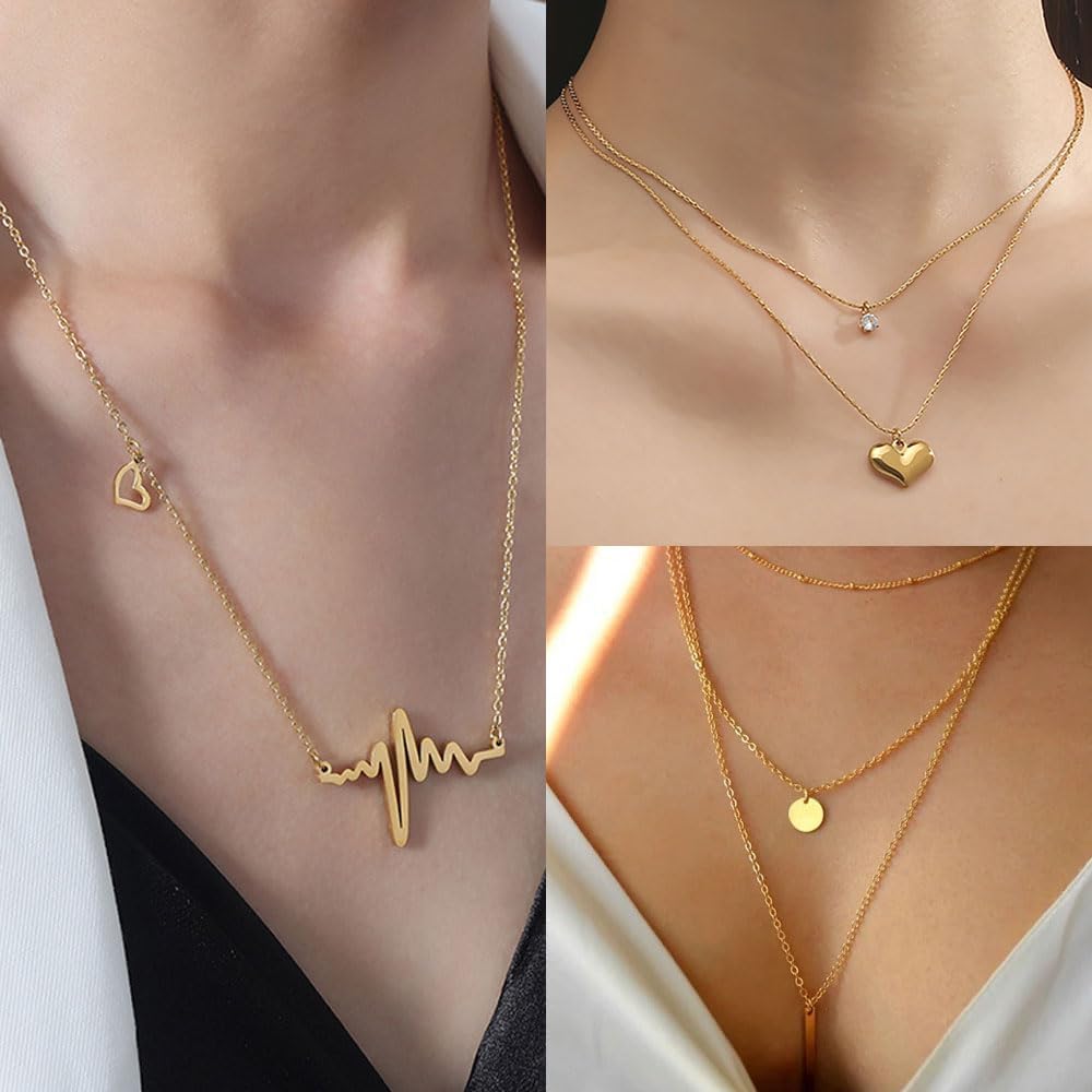 Myofeng - Juego de 16 collares de oro para mujer, chapado en oro de...