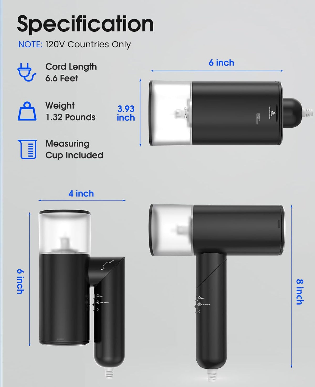 Vaporizador de mano para ropa, vaporizador de viaje plegable de 120...