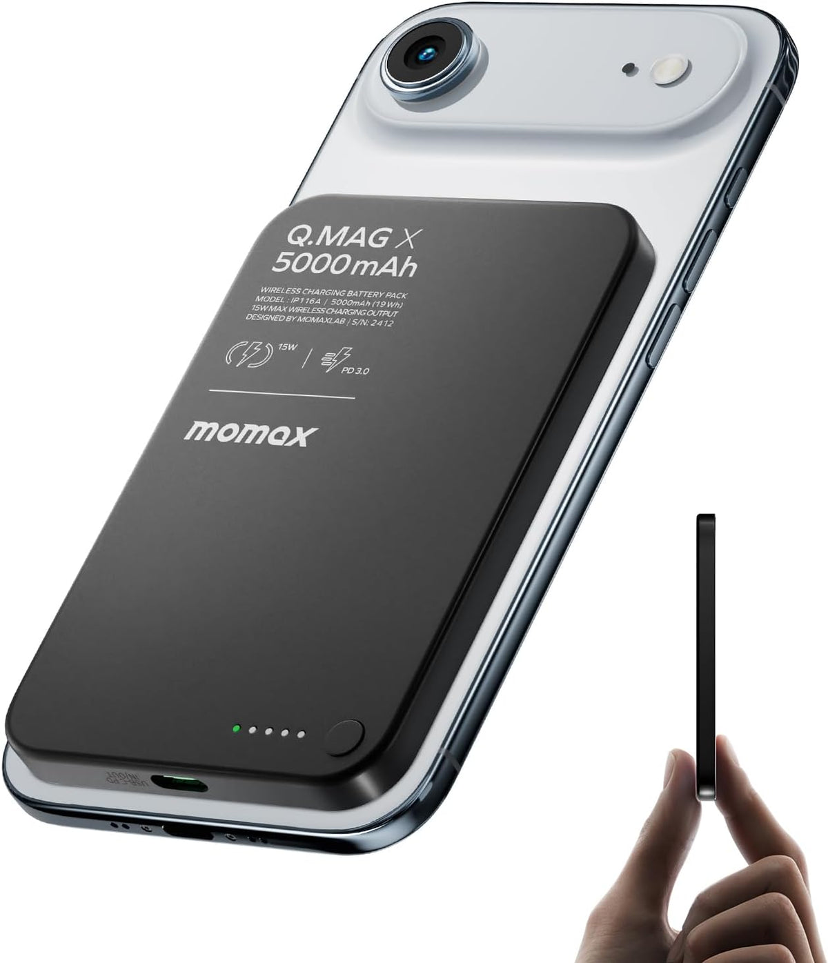 MOMAX Banco de energía inalámbrico magnético de 5000 mAh, cargador...
