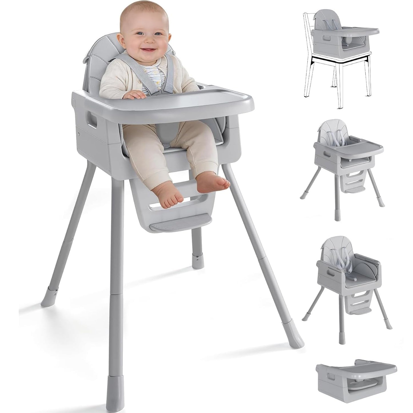 EverKiddo Silla alta para bebé a partir de 6 meses, sillas altas pl...