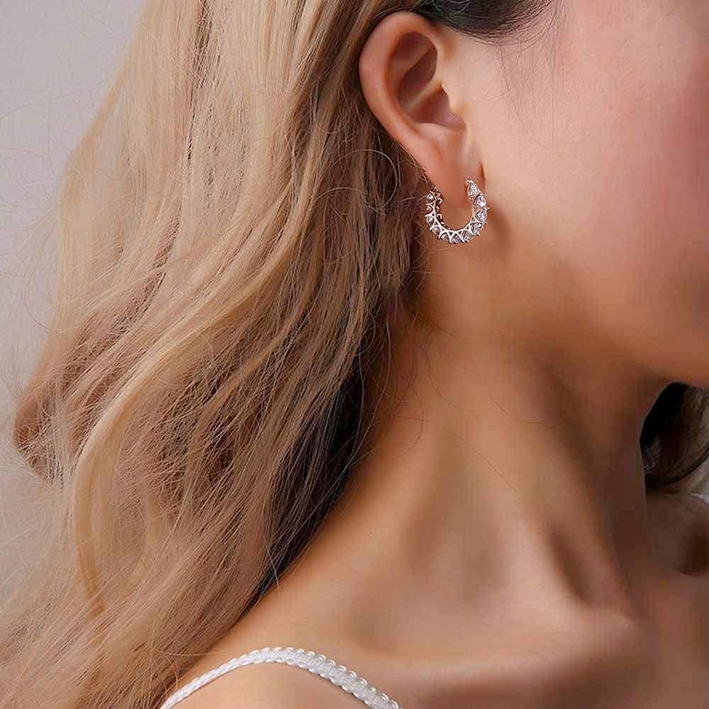 Aretes de aro de plata esterlina con circonita cúbica y aretes de o...