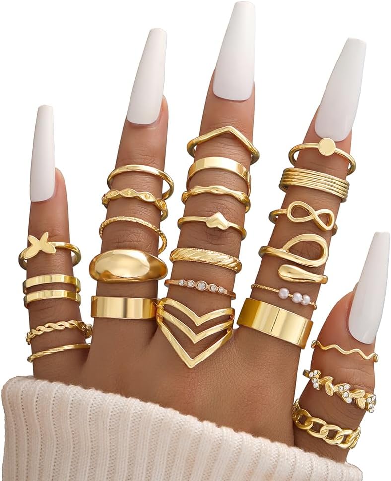 iF YOU Juego de 25 anillos dorados de nudillos para mujer, anillos...