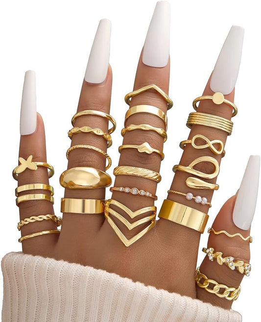 iF YOU Juego de 25 anillos dorados de nudillos para mujer, anillos...