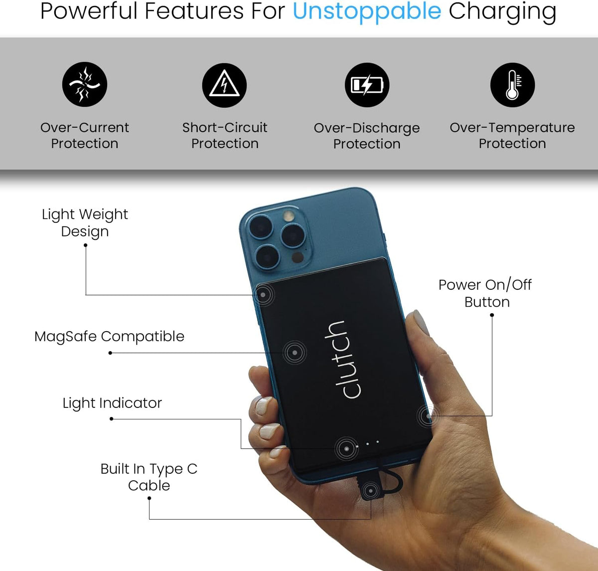 Clutch - Cargador portátil USB-C Pro - Compatible con iPhone 15, 16...