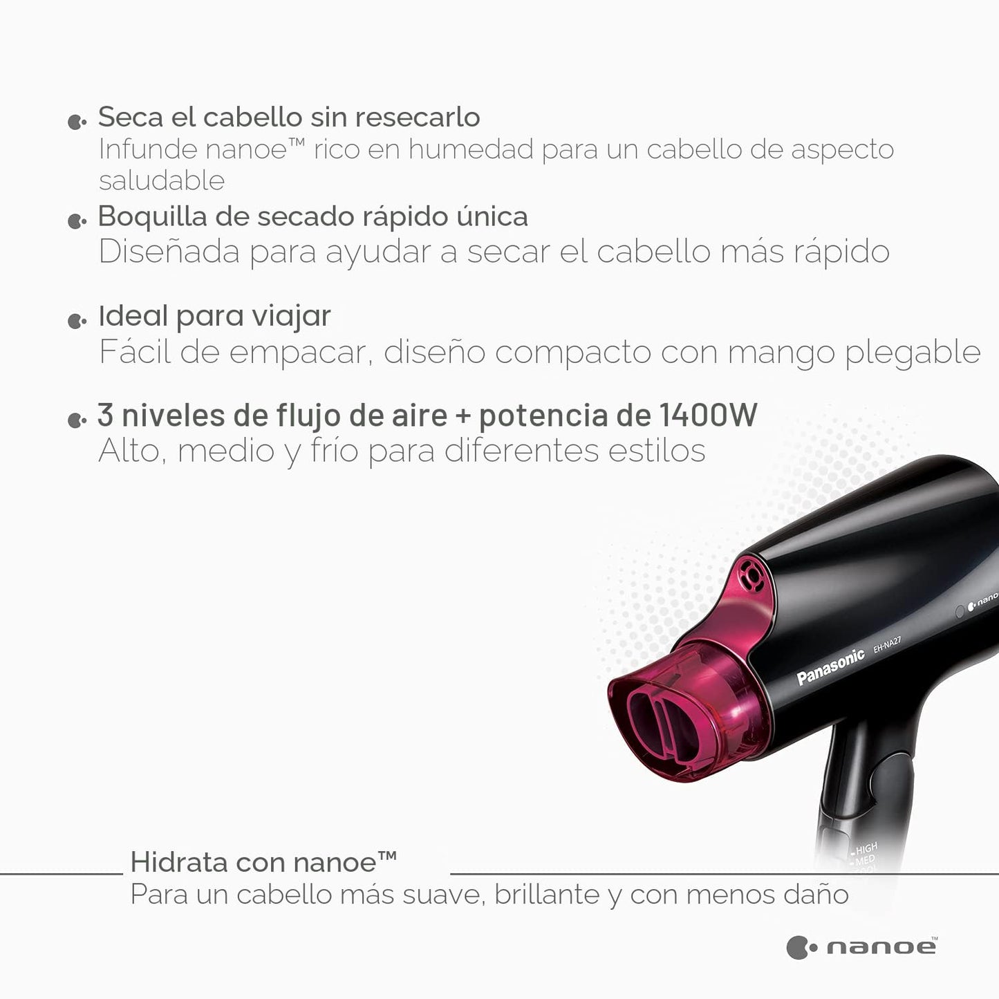 Secador de Cabello Compacto Panasonic nanoe para Cabello de Aspecto...