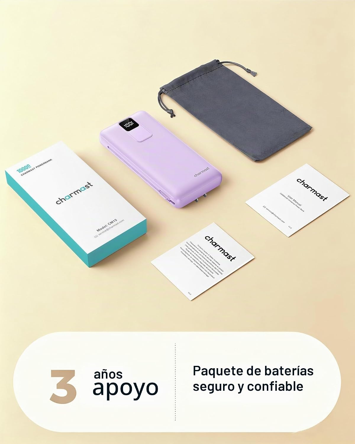 charmast Cargador portátil de 20000 mAh con cables integrados y enc...