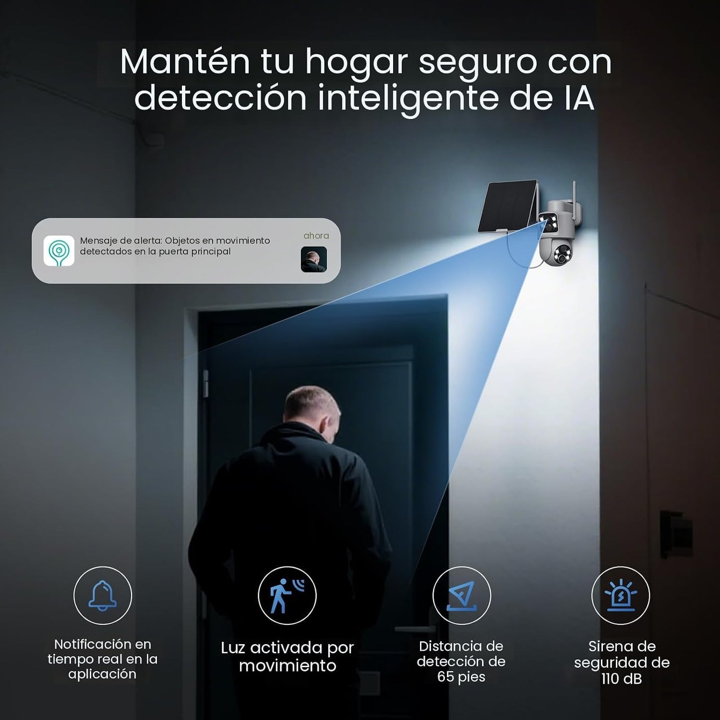 TKENPRO Paquete de 2 cámaras de seguridad solares de doble lente in...