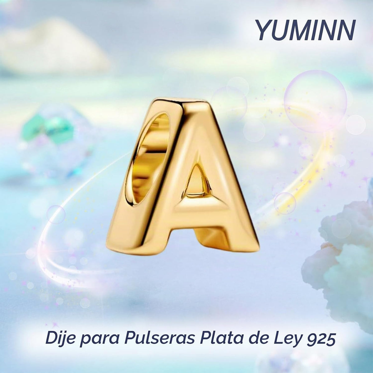 YUMINN Dijes dorados de la A a la Z para pulseras de plata esterlin...