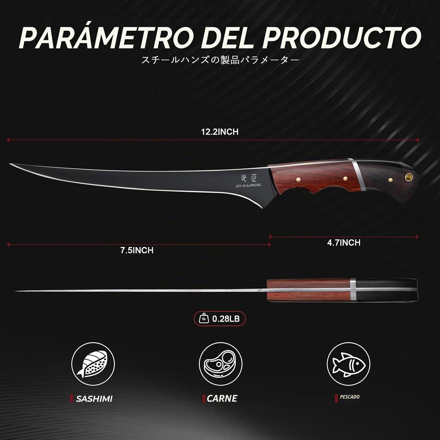 DRGSKL Cuchillo de filete de pescado de 7 pulgadas - Cuchillo de re...