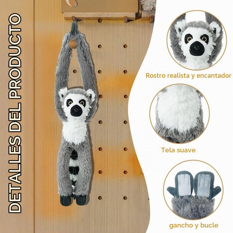 Hideekoog Juguete de peluche de lémur colgante, ganchos y animales...