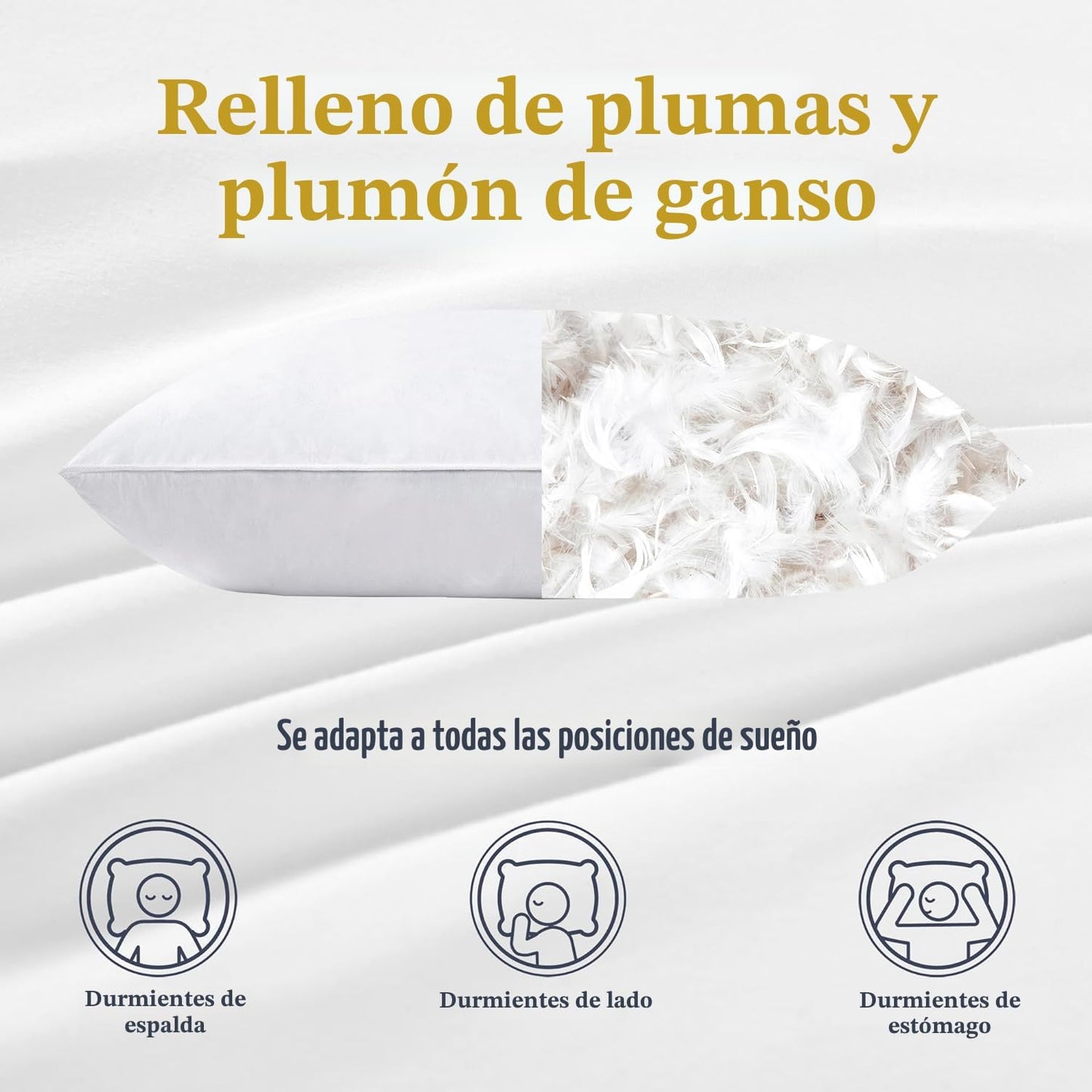 puredown® - Juego de 2 almohadas de plumas y plumón de ganso blanco...