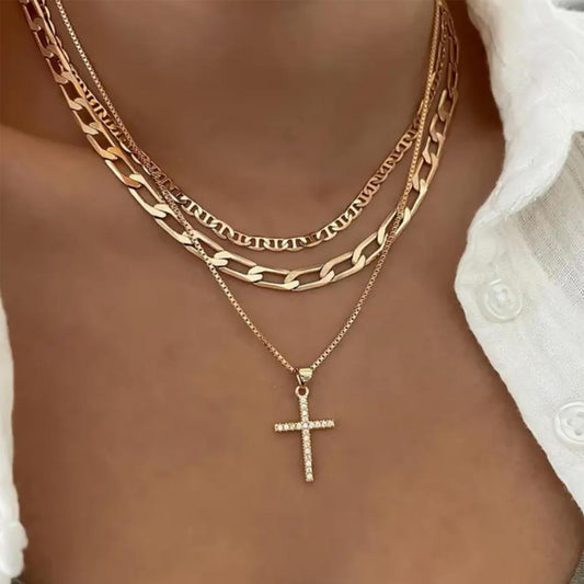 Collar con Cruz para Mujer, Collares Apilados en Capas Delicados, C...