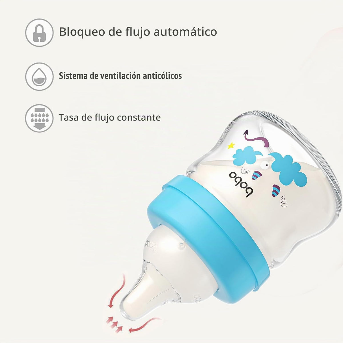 YOHKOH Biberones de vidrio para bebé con tetina de flujo lento, bib...