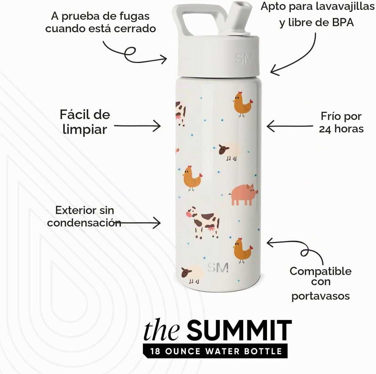 Simple Modern - Botella de agua para niños Summit con tapa con paji...