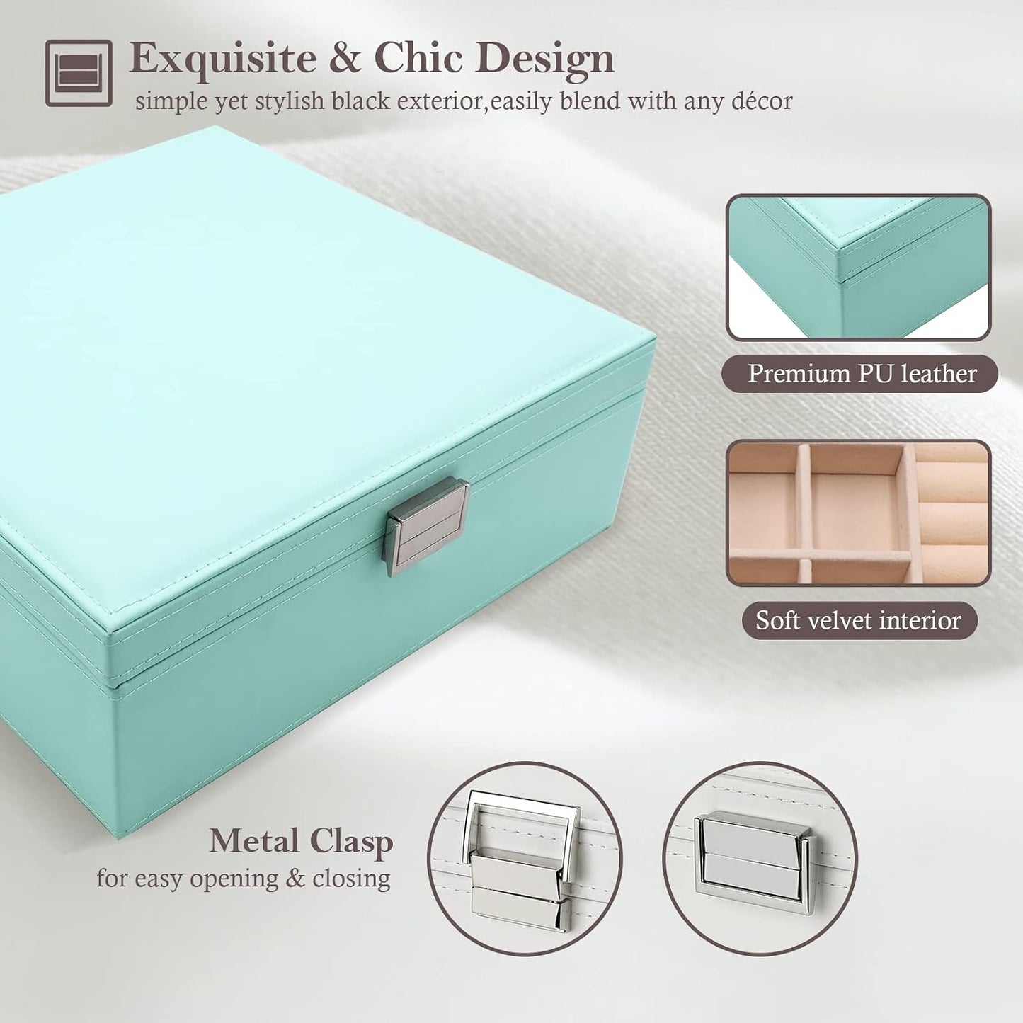 ProCase - Joyero grande de cuero con dos niveles para organizar are...